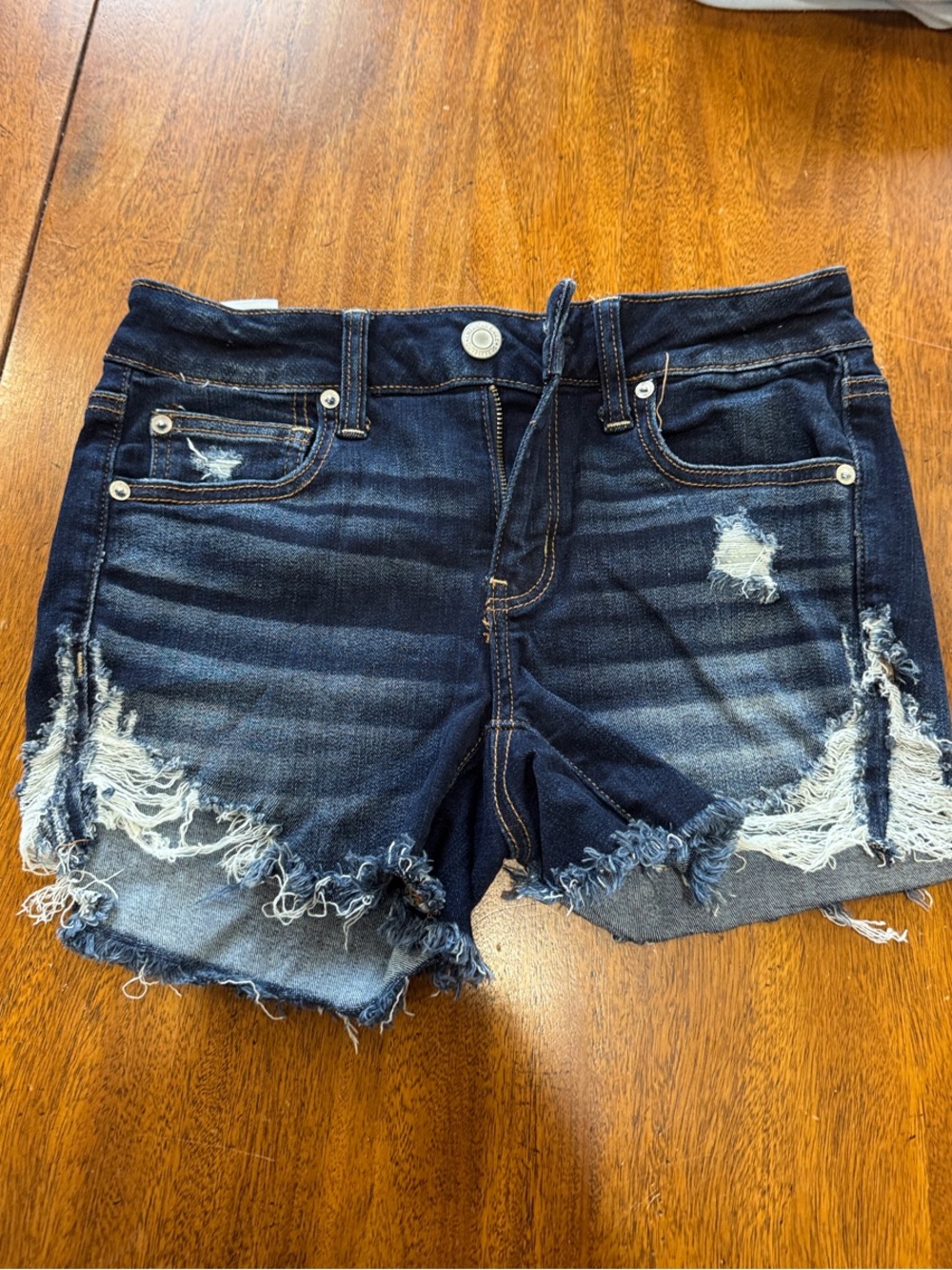 American Eagle Outfitters Dark Blue Distressed Denim Shorts
